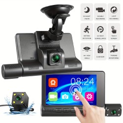 4 In Touch Screen Car Video Recorder Dash Cam Blcak Box IPS 1080P HD Car Mirror Recorder DVR 3 Lens Dash Camera Cars Camcorder