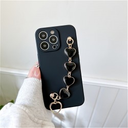 Cute Luxury Plating Soft Flexible TPU Phone Case With Love Heart Chain For IPhone14