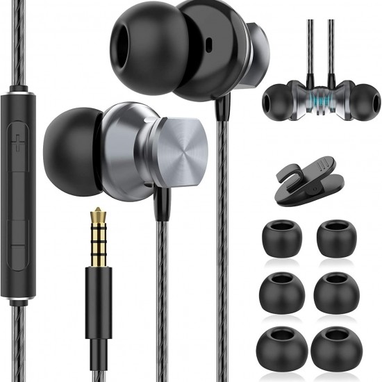 Silver Gray Wired In-Ear Sports Headphones With Microphone, Noise Isolation, High Definition, Powerful Bass, For Huawei, Samsung, Xiaomi, OPPO Etc