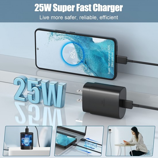 2Packs Charger Type C, 25W USB C Wall Charger For Samsung Galaxy S22 USB C Charging Cable