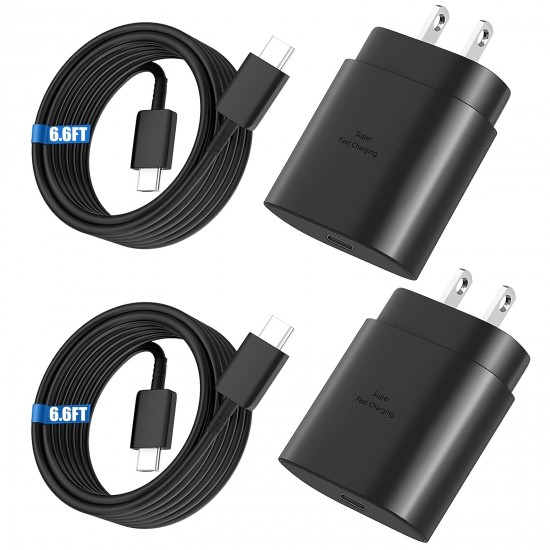 2Packs Charger Type C, 25W USB C Wall Charger For Samsung Galaxy S22 USB C Charging Cable