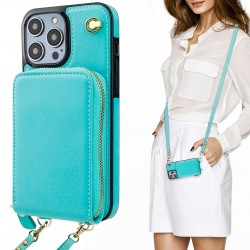 Crossbody PU Leather Folio Wallet Case Lanyard Strap, Kickstand RFID Blocking Card Slots For Apple IPhone 14 Pro Max Plus