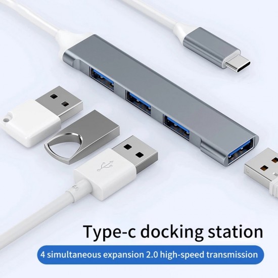 Mini USB Hub Extensions,Aluminum 4 In 1 USB 3.0  5Gbps High-Speed Data Transmission USB Port Splitter Ultra-Slim USB Data Hub Portable For MacBook Pro/ Air