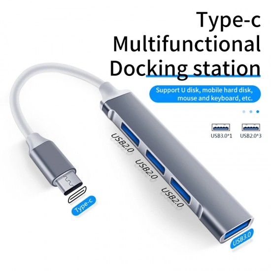 Mini USB Hub Extensions,Aluminum 4 In 1 USB 3.0  5Gbps High-Speed Data Transmission USB Port Splitter Ultra-Slim USB Data Hub Portable For MacBook Pro/ Air