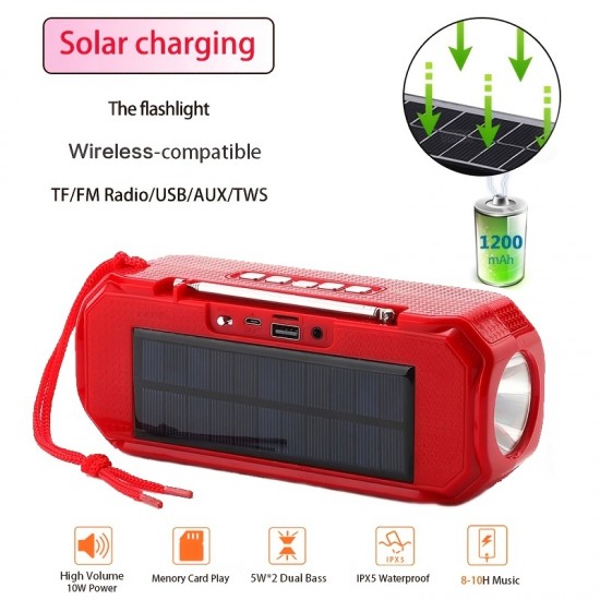 TG-280 Portable Wireless BT Stereo Ultra Bass Subwoofer Speaker With LED Radio Receiver, Solar Charging Flashlight Support For Outdoor Cycling FM TF