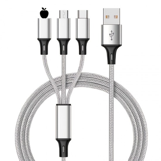 Multi Charging Cable Storage, 4Ft 3-in-1 Nylon Braided USB Charger Cord Adapter Lightning/Type C/Micro USB Ports For Iphone /Samsung Galaxy/Huawei/LG/HTC/OnePlus/Tablets.ect