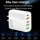 PD 65W Fast Charging For All Phone Quick Charging Multi-Ports Charging Head PD+3USB Ports Adapter