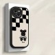 Black And White Checkered Bear, Imitation Leather Fashion Protective Case For IPhone 14