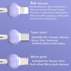 Macaron Color Liquid One-to-three Charging  Cable Is Suitable For Android Apple Type-c Keychain Three-in-one Charging Cable