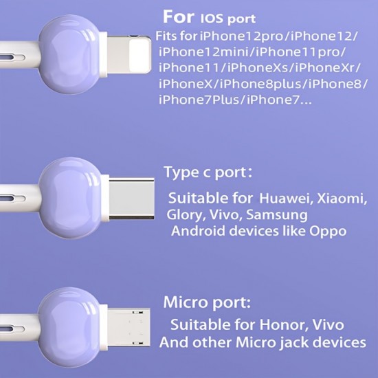 Macaron Color Liquid One-to-three Charging  Cable Is Suitable For Android Apple Type-c Keychain Three-in-one Charging Cable