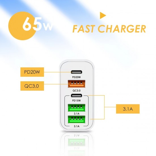 PD 65W Fast Charging For All Phone Quick Charging Multi-Ports Charging Head PD+3USB Ports Adapter