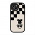 Black And White Checkered Bear, Imitation Leather Fashion Protective Case For IPhone 14