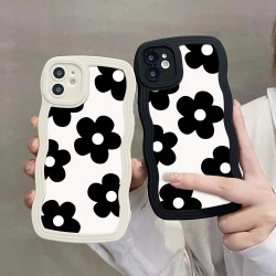 Black Floral Wave Edge Silicone Soft Case For iPhone 14