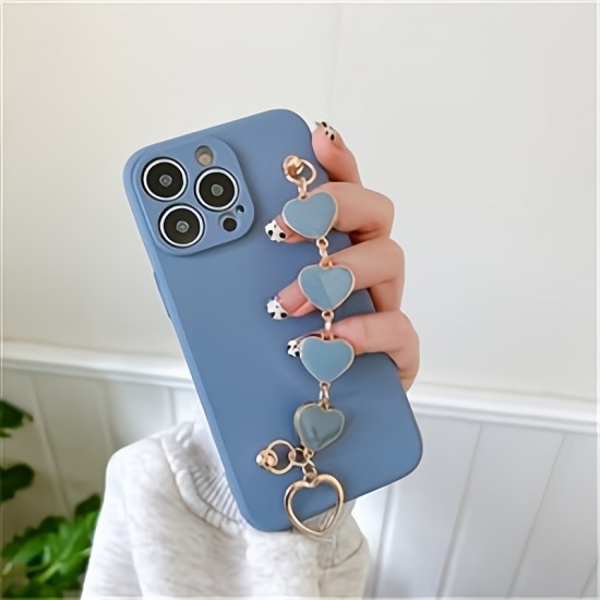 Cute Luxury Plating Soft Flexible TPU Phone Case With Love Heart Chain For IPhone14