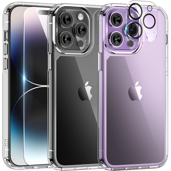 [3 In 1] For IPhone14/Pro Case, With 1pc Screen Protector, 1pc Camera Lens Protector, And 1pc Transparent Phone Case, [Anti-Scratch] [Drop Protection]