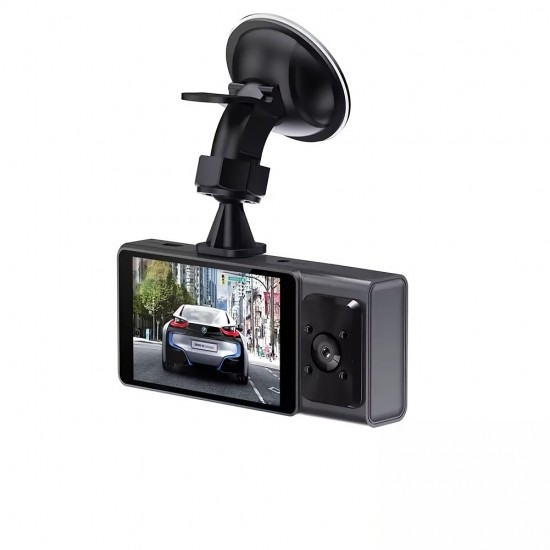 3 Channel Dash Cam Front And Rear Inside, 1080P Dash IR Night Vision, Loop Recording Car DVR Camera With 3 Inch IPS Screen 3 Cameras Car Dashcam