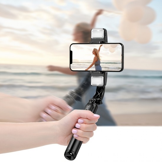 Gimbal Stabilizer With Selfie Stick For IPhone  Can Rotate Dual Lights Portable Handheld Gimble With Tripod & Remote For Cell Phone Camera & Samsung Android Smartphone Recording Video & Vlogging On Tiktok & YouTube