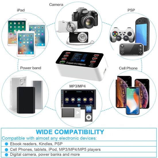 60W 8 Ports USB Fast Charging 3.0 QC Fast Charging Station And PD20W Fast Charging  Charger Compatible With All Smartphones And IPhone/ipad/Samsung/Android/Camera/MP3/MP4/Other USB Devices, Black And White.