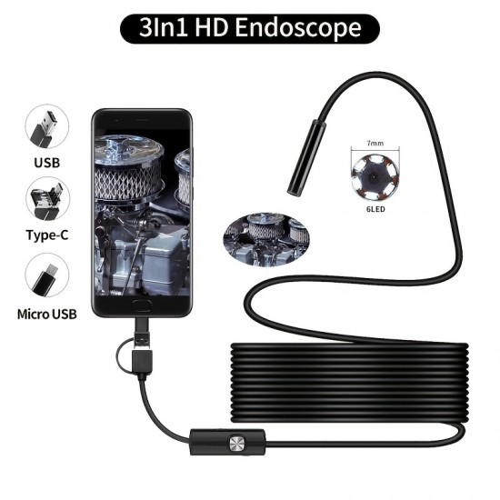 5.5mm Three-in-one HD Endoscope Pipe Sewer Camera Car Engine Cylinder Detection Endoscope