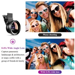 APEXEL 2-in-1 HD Camera Lenses With Travel Case, 0.45x Lens Super Wide Angle & 12.5x Macro Micro Lens For Apple IPhone Samsung Android Smartphones Tablets