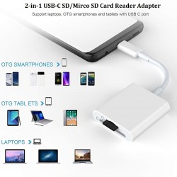 USB C To SD Card Reader Adapter, Dual Slot Type C To Micro SD TF Card Reader Adapter, 2 In 1 USB C To USB Camera Memory Card Reader Adapter For MacBook Pro/Air, New IPad Pro And More UBC C Devices